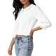 White Cropped Button-Down Blouse with Lace Collar & Cuffs