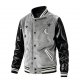 Gray Fleece & Black Faux Leather Baseball Jacket with Star & Moon Embroidery