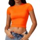 Bright Orange Fitted Cropped Crew Neck T-Shirt